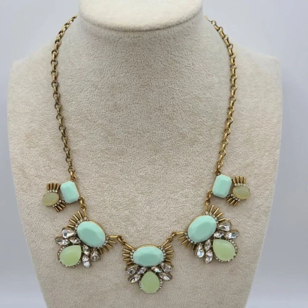 J Crew Light Blue Resin and Crystal Gold Tone Necklace